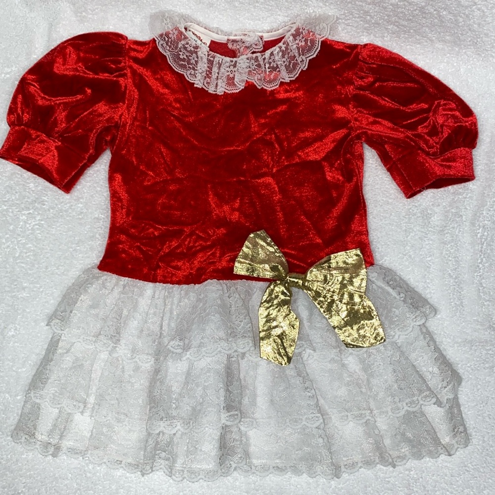 Vintage cuddle teen union made red velvet lace Christmas dress size 4